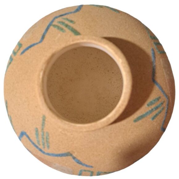 Navajo Sand Art Vase Signed Beige Pottery American Indian Art Handmade - Picture 7 of 14